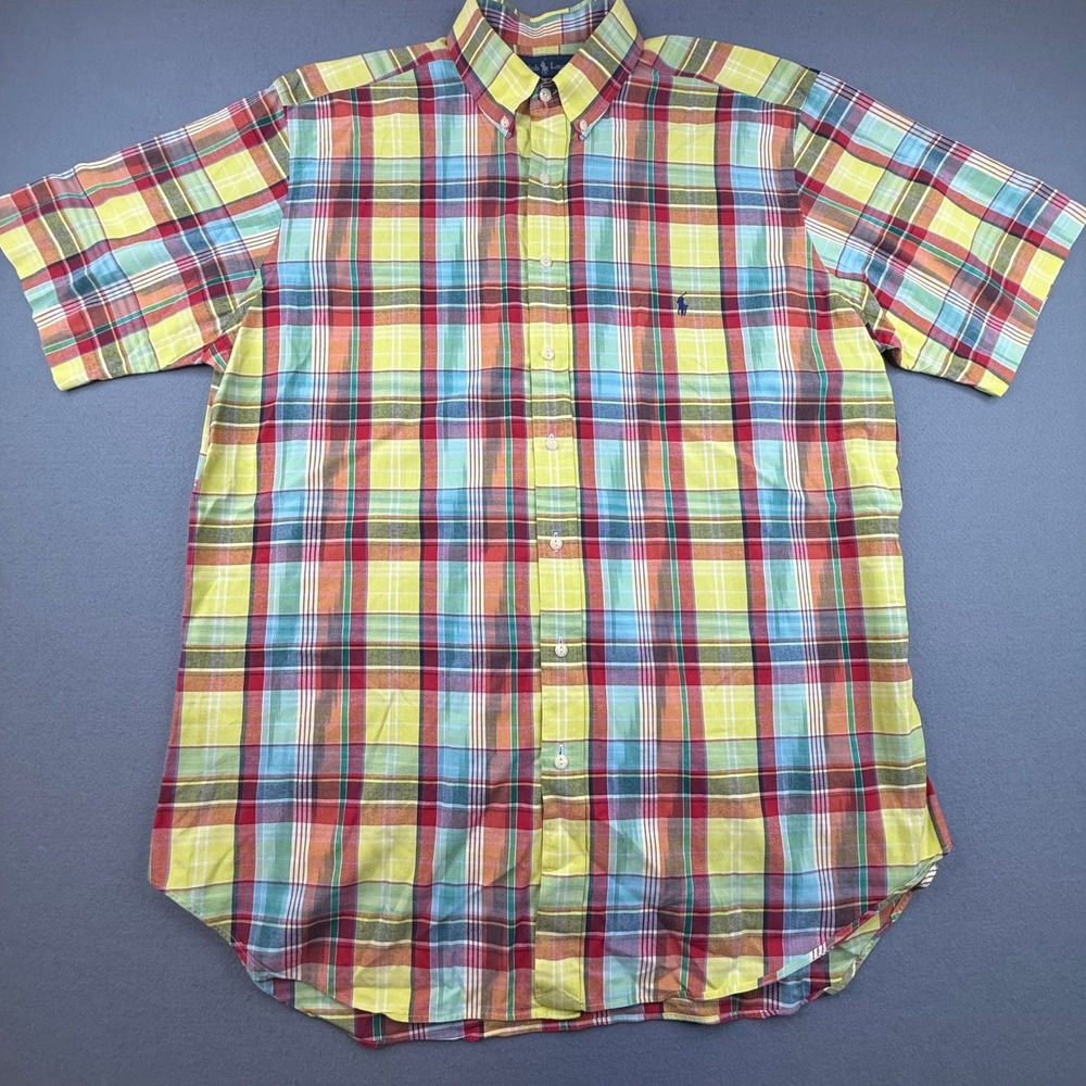 Ralph Lauren Button Down Shirt Men XLT Multicolor Plaid Classic Fit Short Sleeve